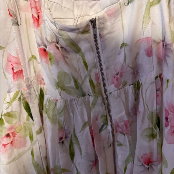Bardot White Dress with Pink and Green Floral Design - Picture 5 of 7